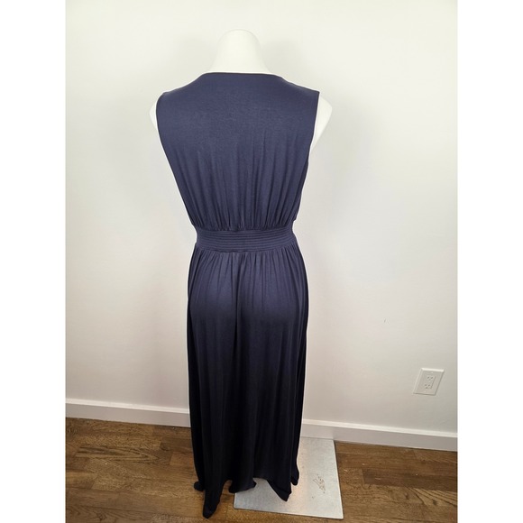 Boden Paloma Jersey Maxi Dress Navy Blue V Neck Smocked Waist Sleeveless Size 8L - Picture 2 of 7